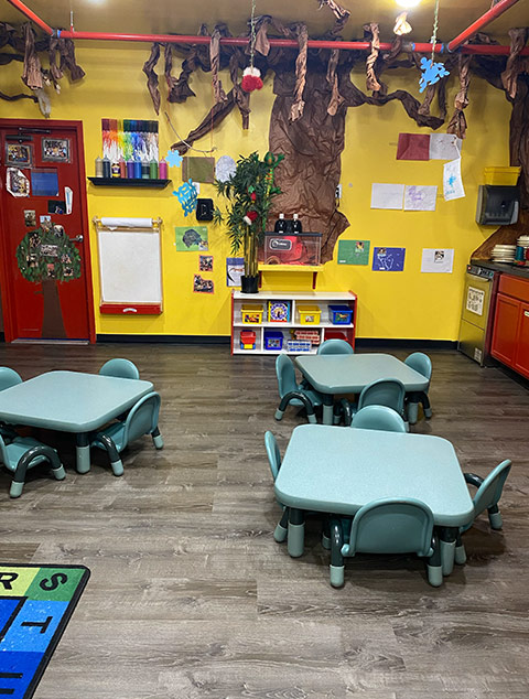 Infants playing with blocks in classroom at Robin's Nest Learning Center in Carterville, Illinois